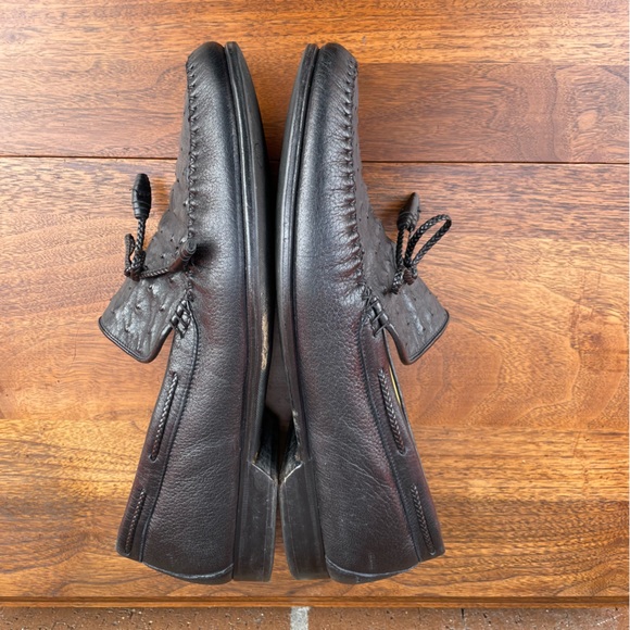 Johnston & Murphy Loafer Dress Shoes Mens 11 Black Genuine Ostrich Made In Italy - Picture 8 of 15